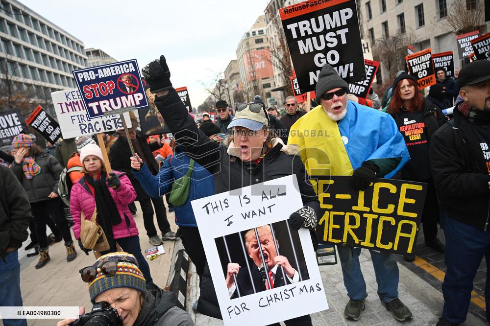 A “Trump Must Go” protest in Washington DC