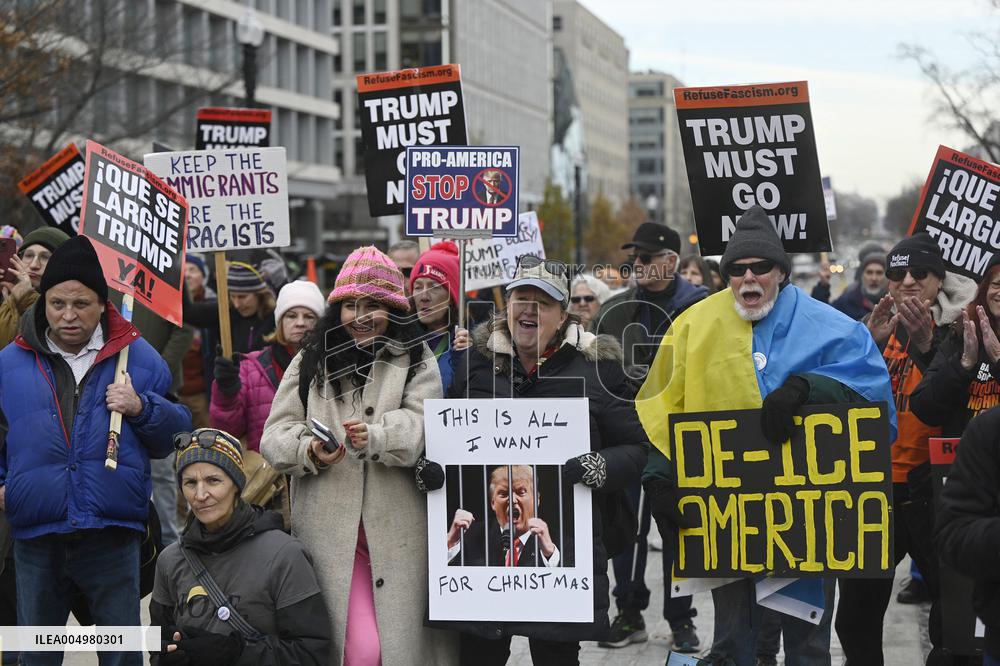 A “Trump Must Go” protest in Washington DC
