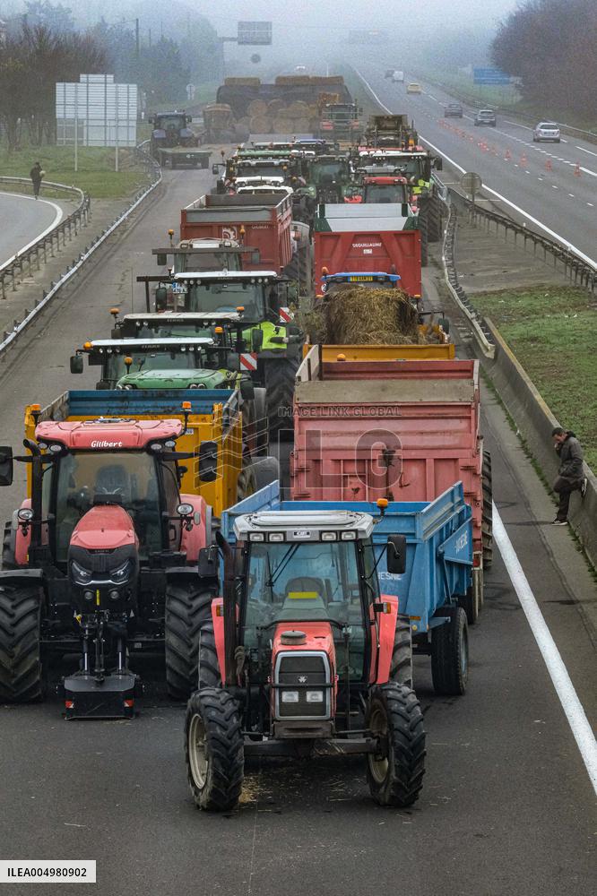 Farmers Protest And Blockade On Highway A64 - France
