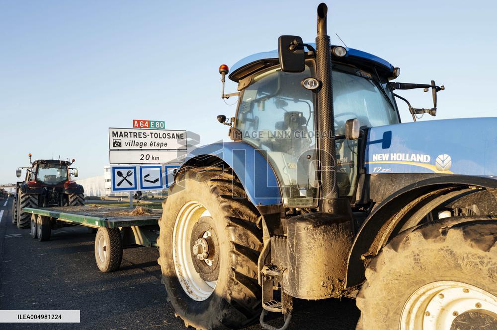 Farmers Protest And Block On Highway A64 - France