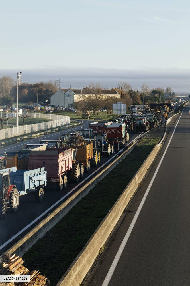 Farmers Protest And Block On Highway A64 - France