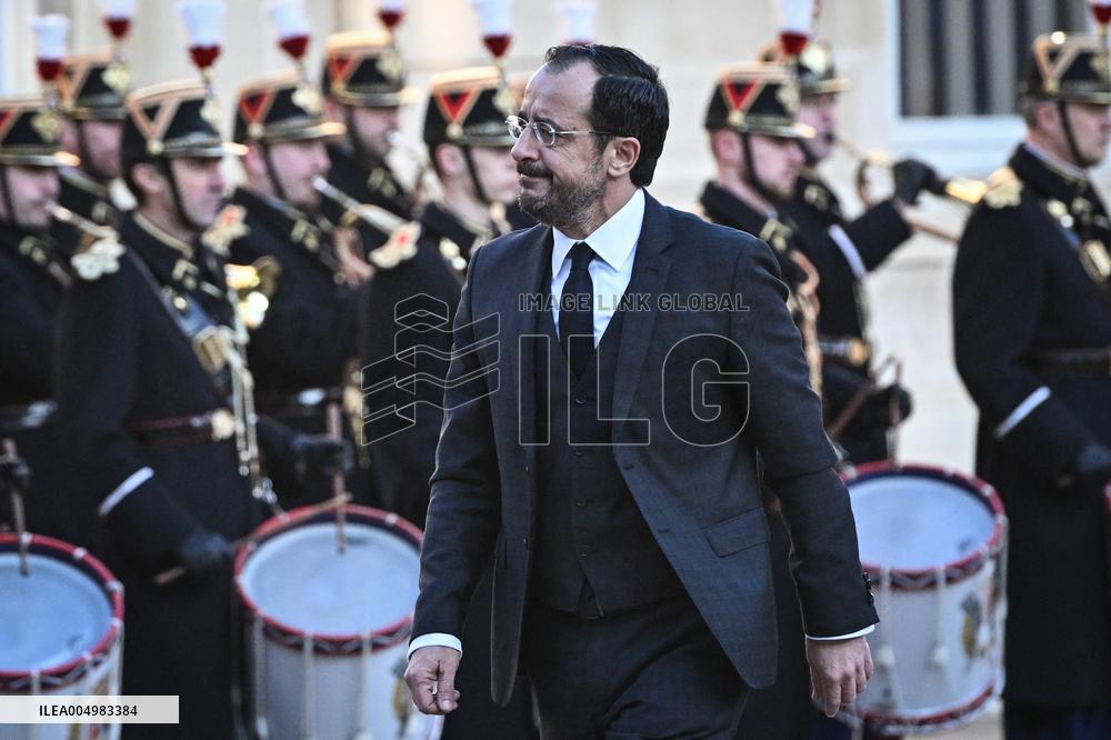 Emmanuel Macron welcomes Nikos Christodoulides at the Elysee FA