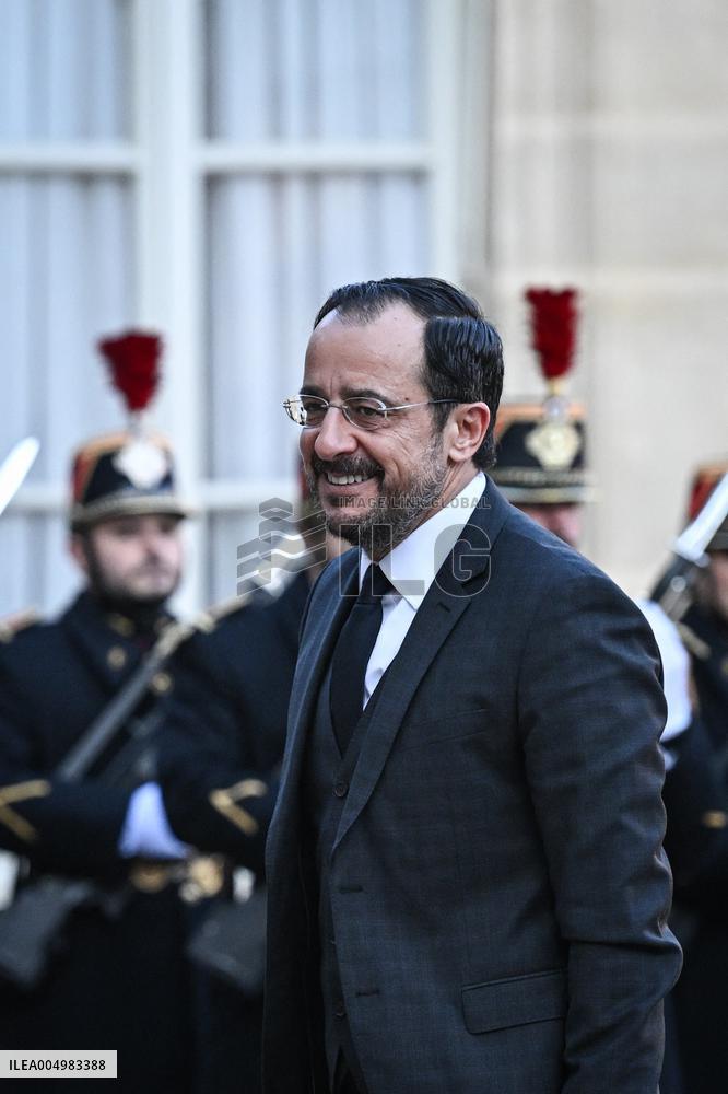 Emmanuel Macron welcomes Nikos Christodoulides at the Elysee FA