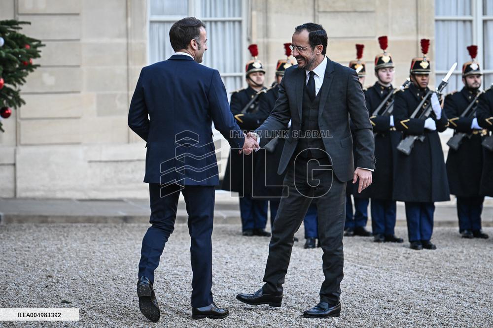 Emmanuel Macron welcomes Nikos Christodoulides at the Elysee FA