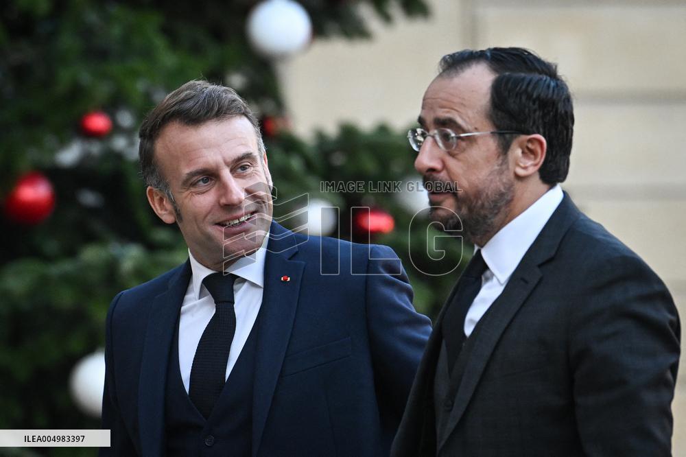 Emmanuel Macron welcomes Nikos Christodoulides at the Elysee FA