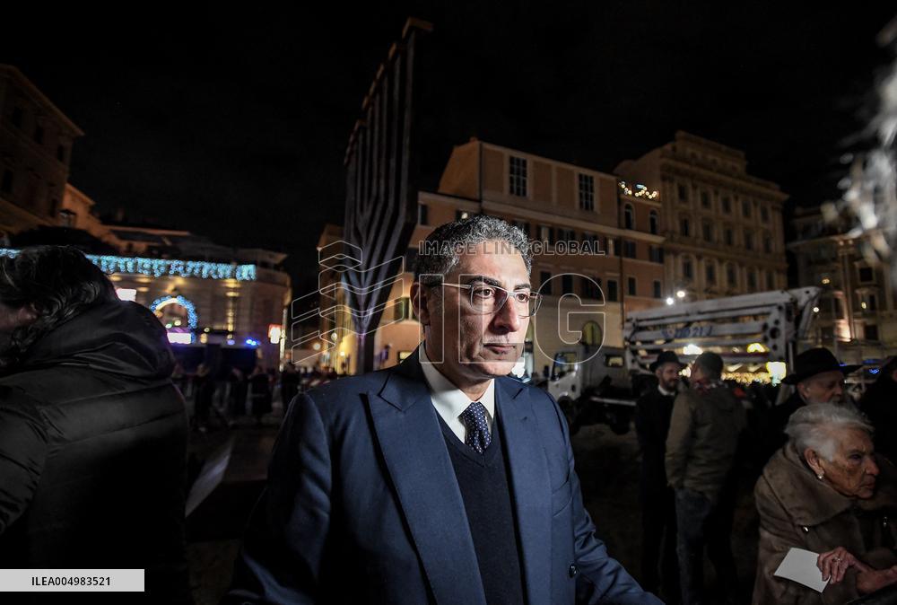 Chanukkiah Lighting Ceremony in Piazza Barberini - Rome