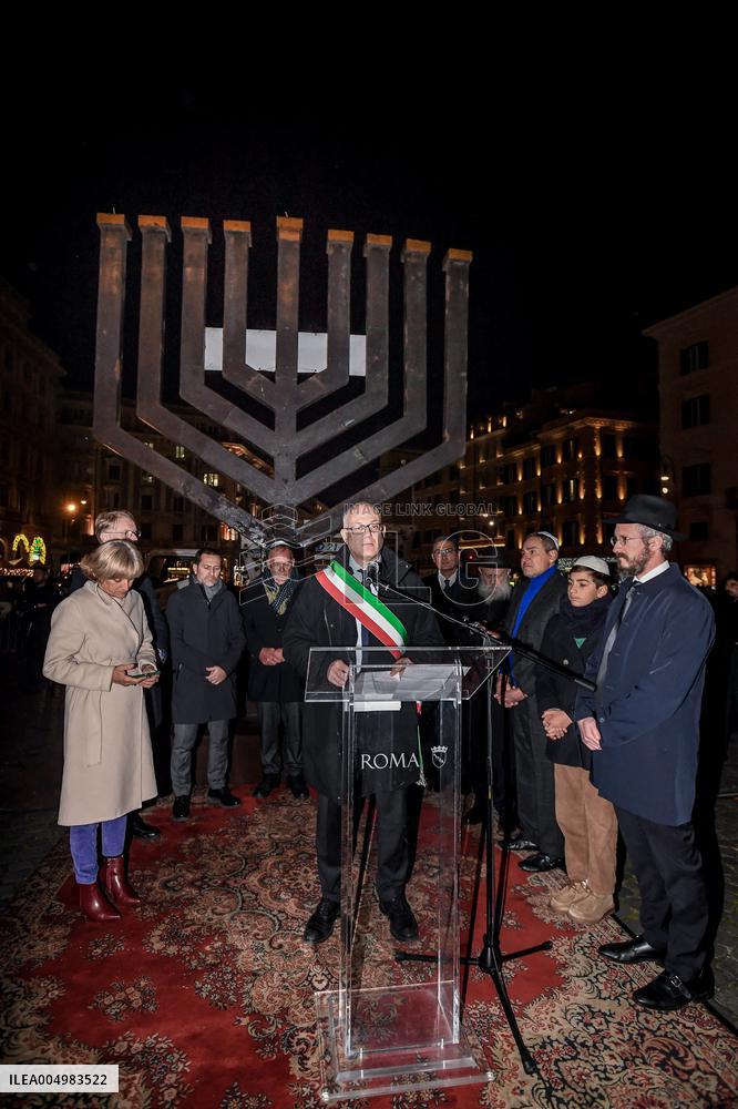 Chanukkiah Lighting Ceremony in Piazza Barberini - Rome