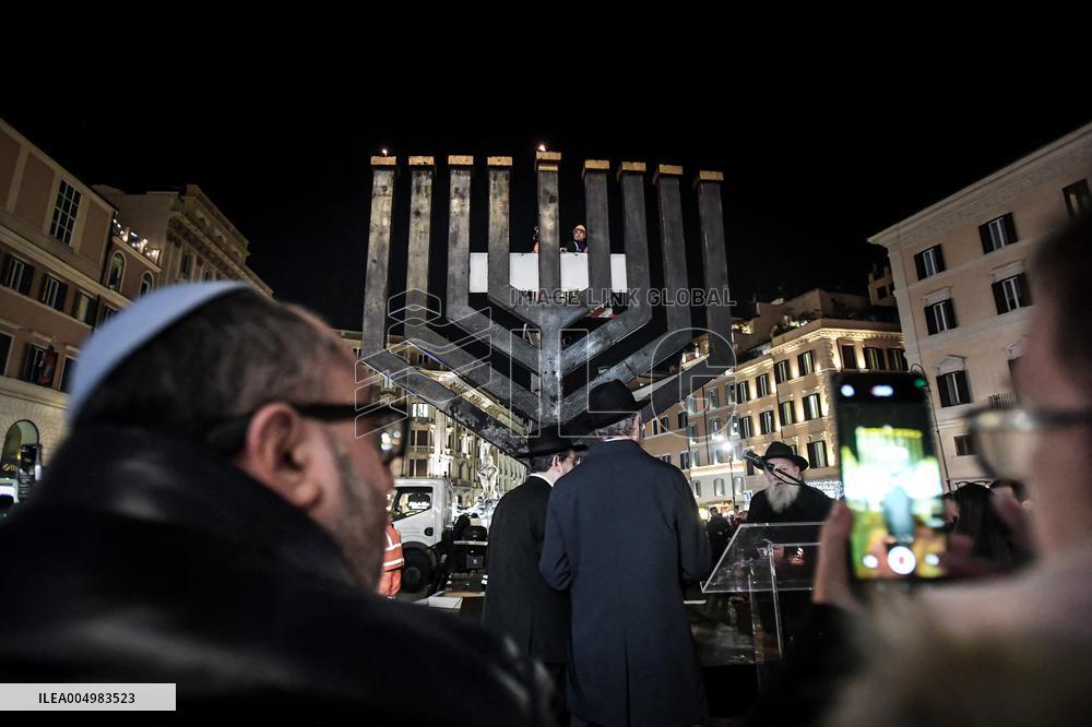 Chanukkiah Lighting Ceremony in Piazza Barberini - Rome