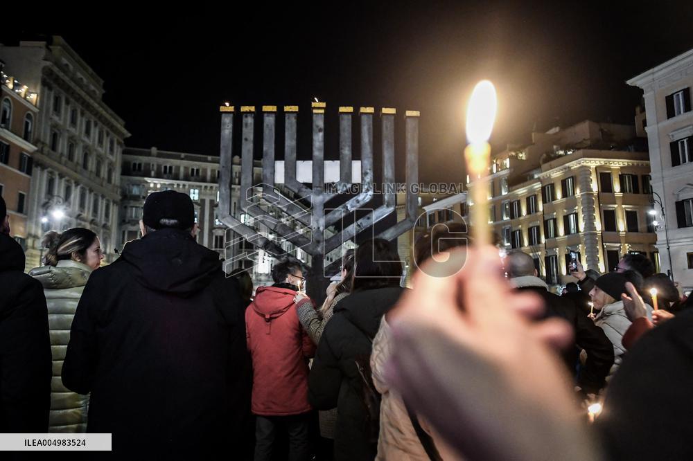 Chanukkiah Lighting Ceremony in Piazza Barberini - Rome