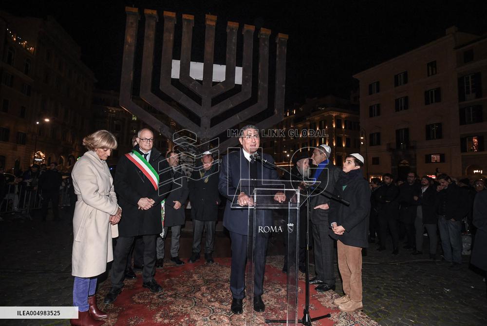 Chanukkiah Lighting Ceremony in Piazza Barberini - Rome