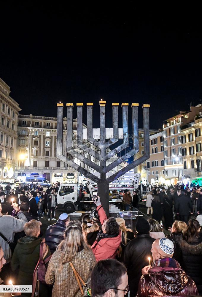 Chanukkiah Lighting Ceremony in Piazza Barberini - Rome