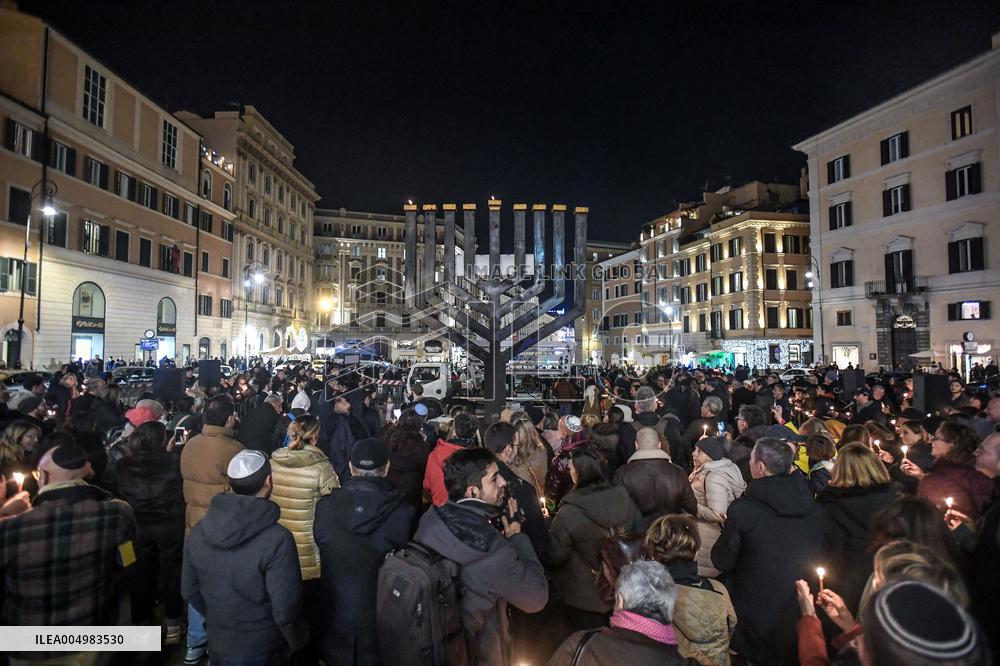 Chanukkiah Lighting Ceremony in Piazza Barberini - Rome