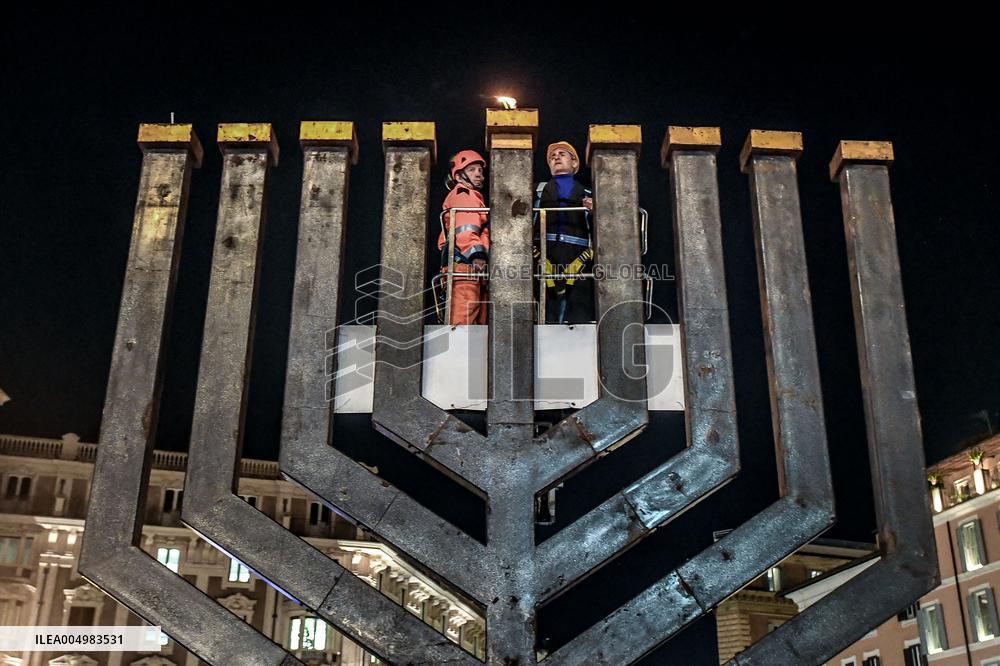 Chanukkiah Lighting Ceremony in Piazza Barberini - Rome