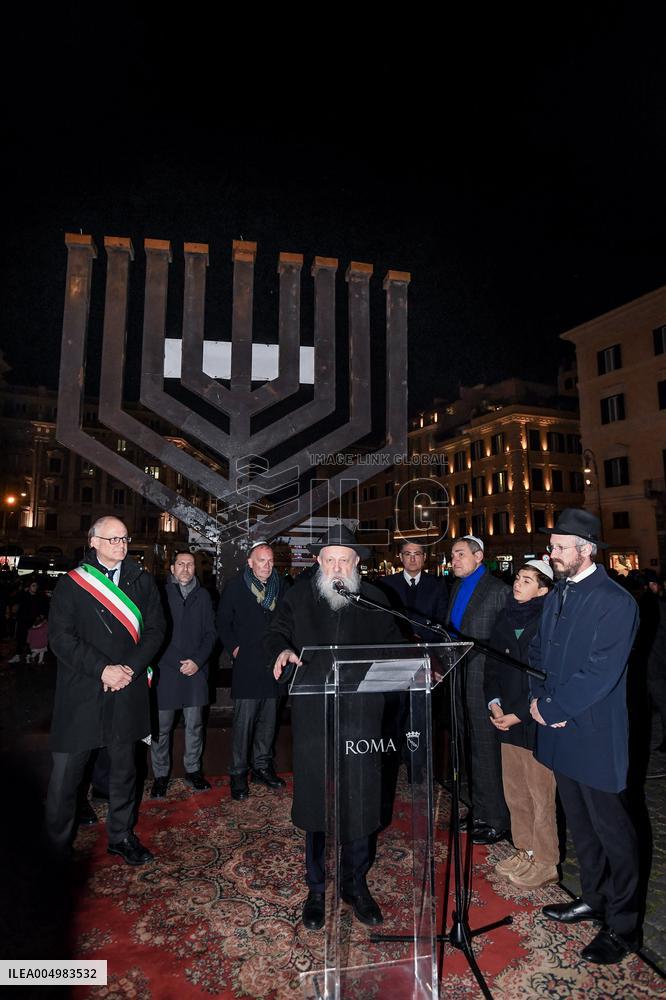 Chanukkiah Lighting Ceremony in Piazza Barberini - Rome