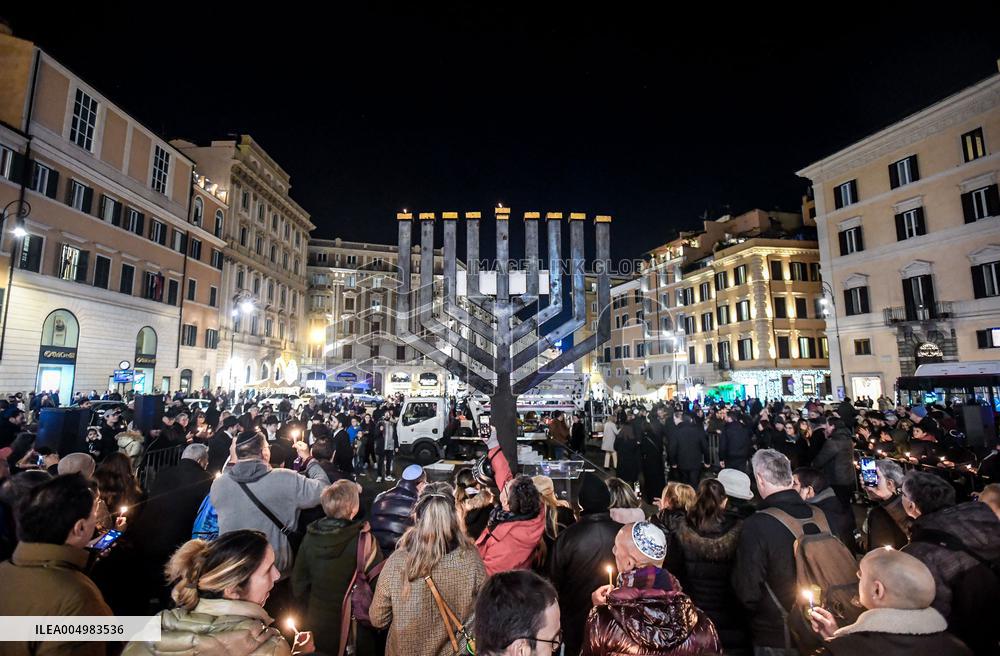 Chanukkiah Lighting Ceremony in Piazza Barberini - Rome