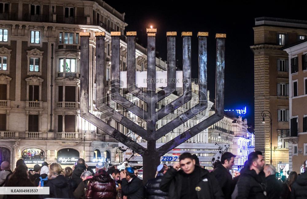 Chanukkiah Lighting Ceremony in Piazza Barberini - Rome