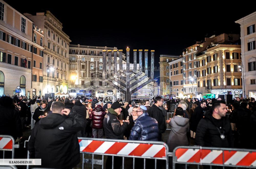 Chanukkiah Lighting Ceremony in Piazza Barberini - Rome