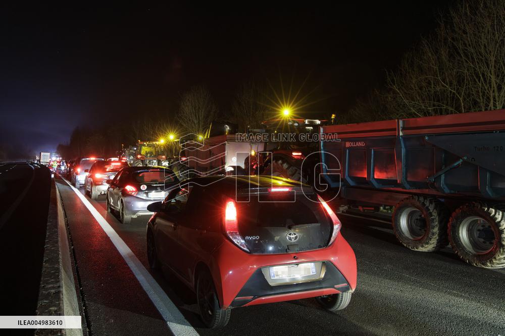 Farmers Blockade On The A64 Motorway Near Urt - France