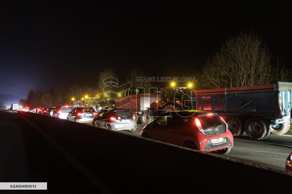 Farmers Blockade On The A64 Motorway Near Urt - France
