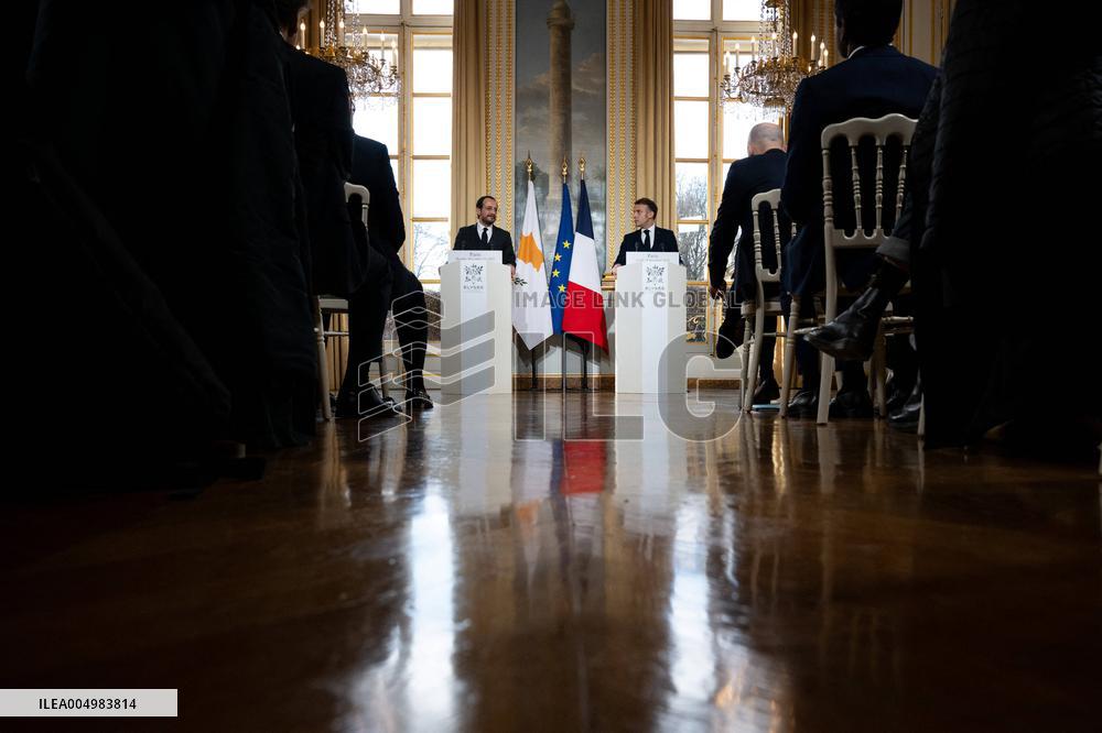Press Conference of Emmanuel Macron With Nikos Christodoulides - Paris