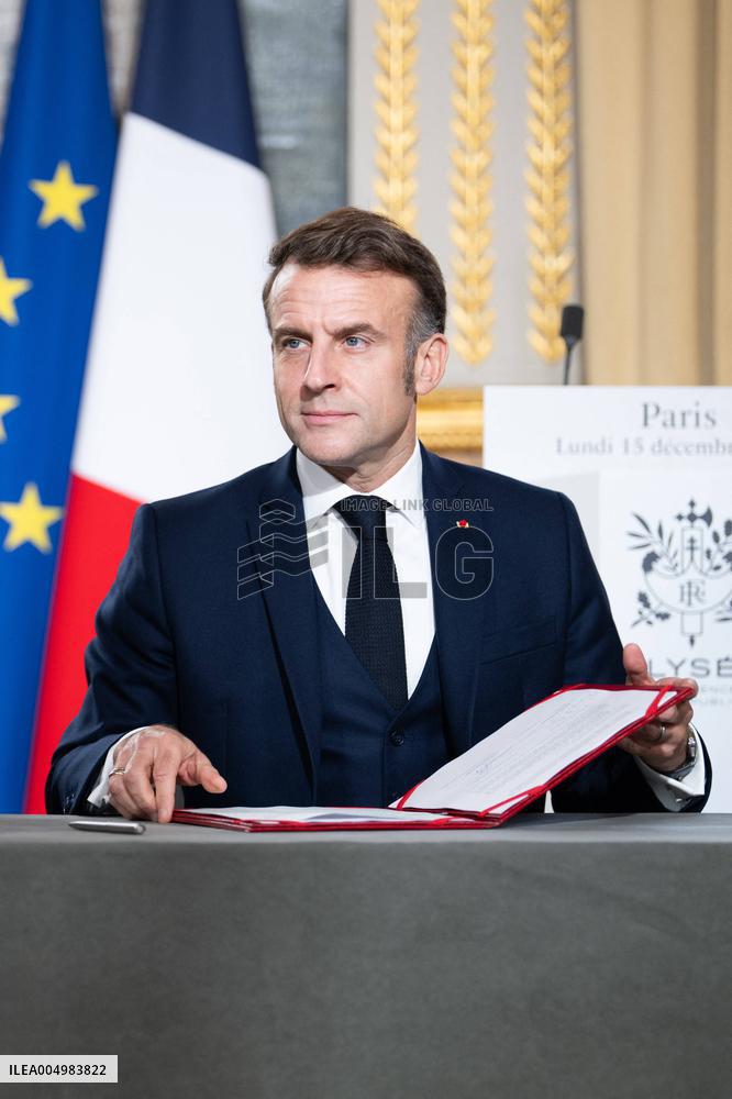 Press Conference of Emmanuel Macron With Nikos Christodoulides - Paris