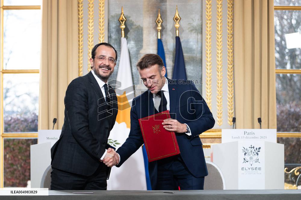 Press Conference of Emmanuel Macron With Nikos Christodoulides - Paris