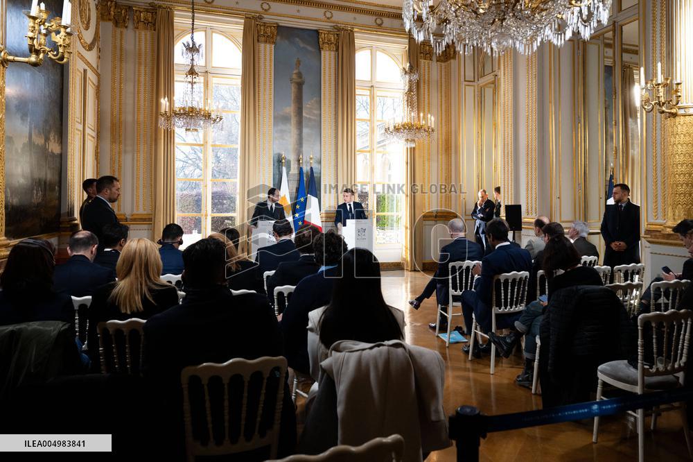 Press Conference of Emmanuel Macron With Nikos Christodoulides - Paris
