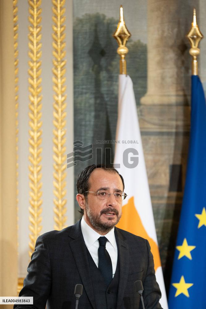 Press Conference of Emmanuel Macron With Nikos Christodoulides - Paris