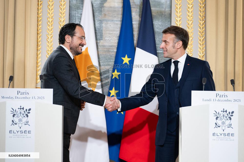 Press Conference of Emmanuel Macron With Nikos Christodoulides - Paris