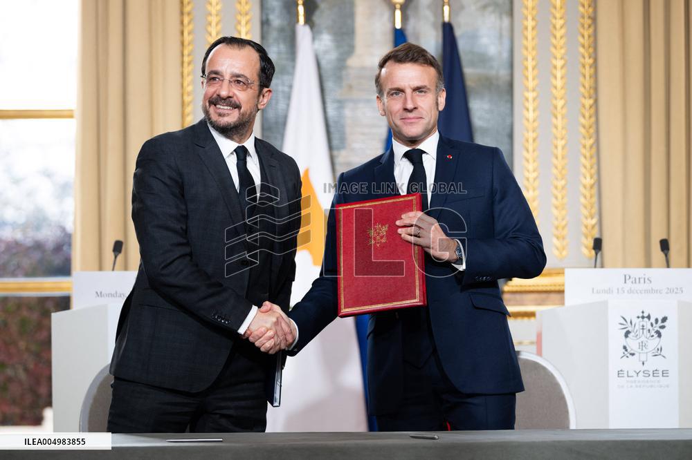 Press Conference of Emmanuel Macron With Nikos Christodoulides - Paris