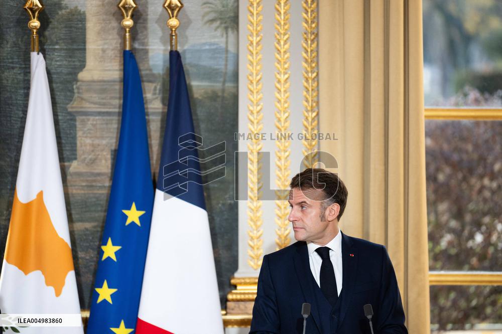 Press Conference of Emmanuel Macron With Nikos Christodoulides - Paris