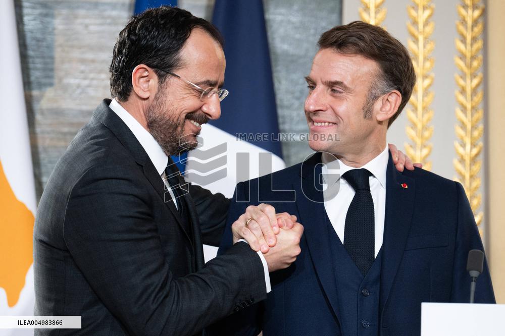 Press Conference of Emmanuel Macron With Nikos Christodoulides - Paris