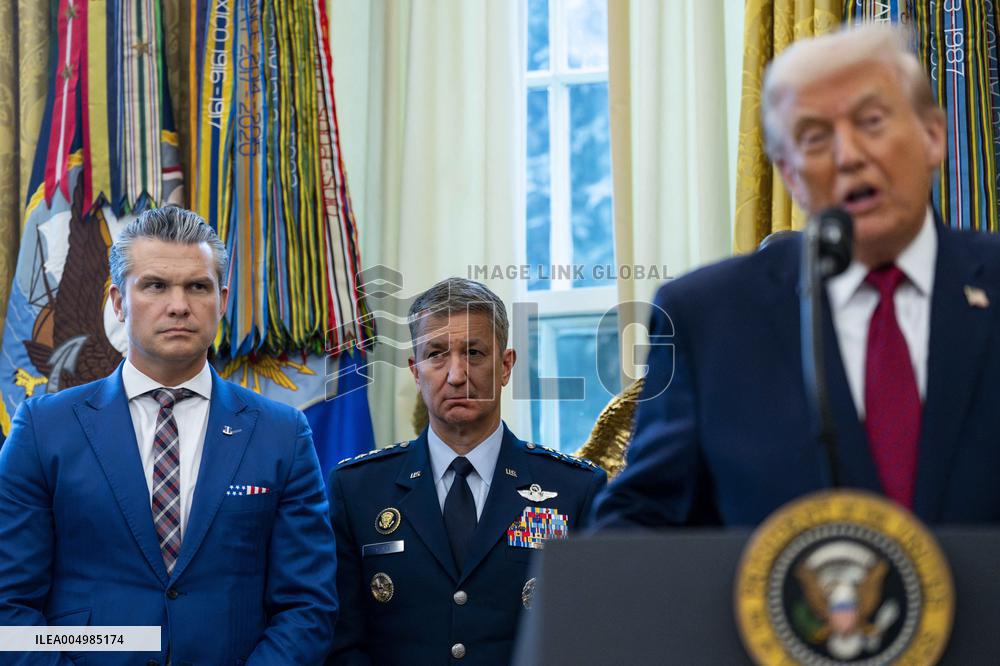President Donald Trump Awards Mexican Border Defense Medal in Oval Office