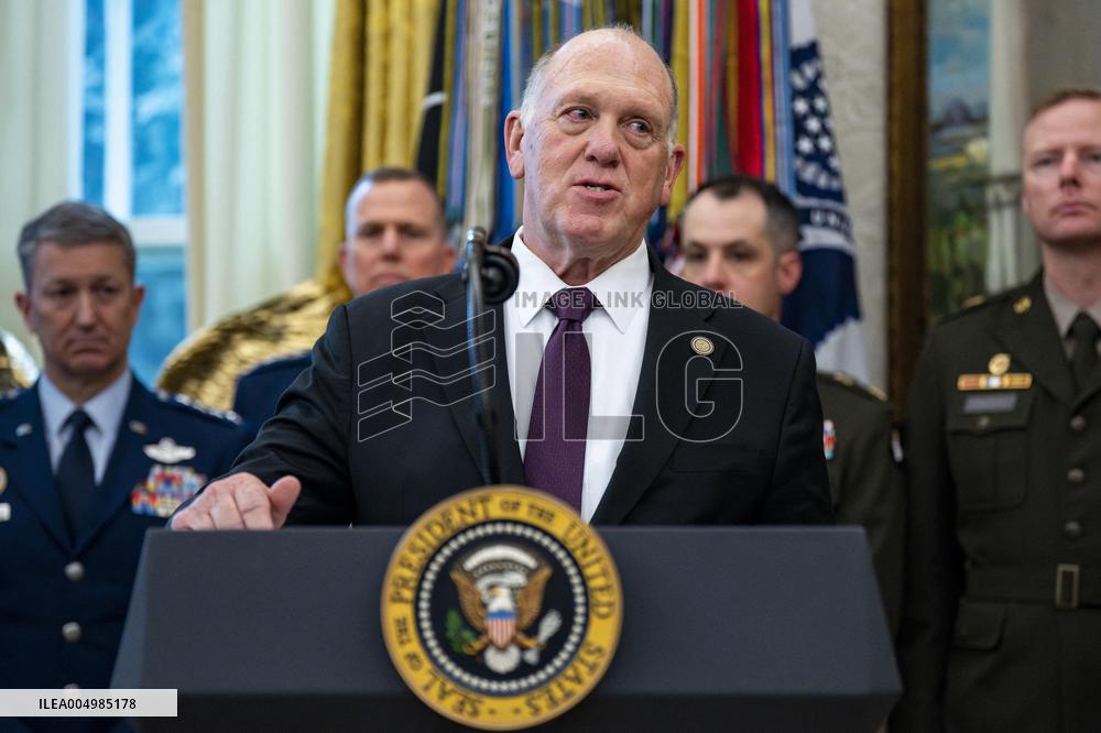 President Donald Trump Awards Mexican Border Defense Medal in Oval Office