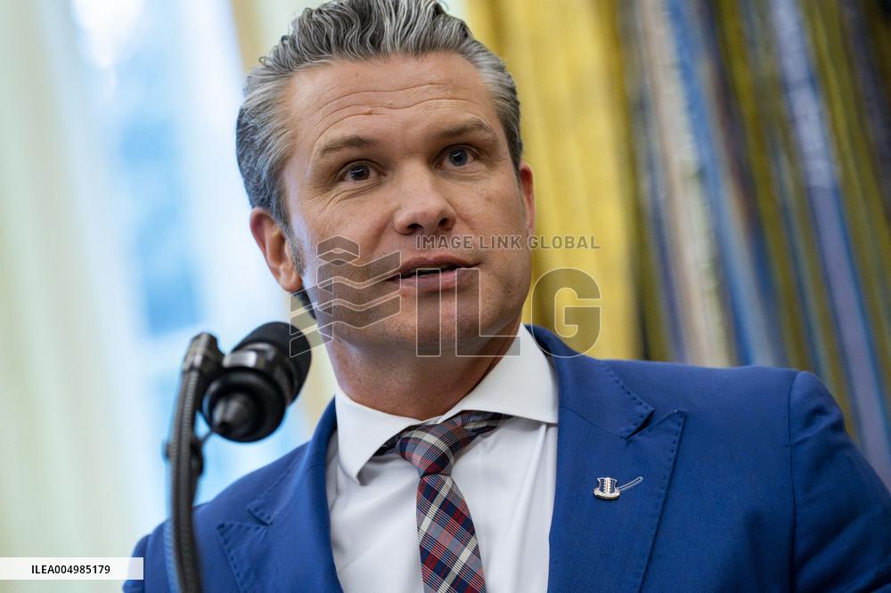 President Donald Trump Awards Mexican Border Defense Medal in Oval Office