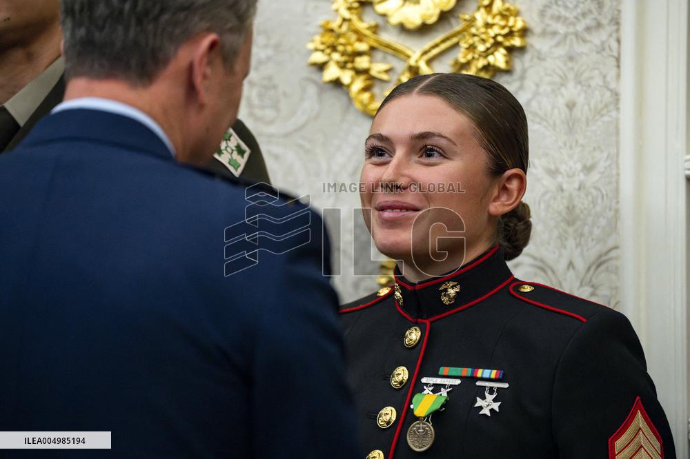 President Donald Trump Awards Mexican Border Defense Medal in Oval Office