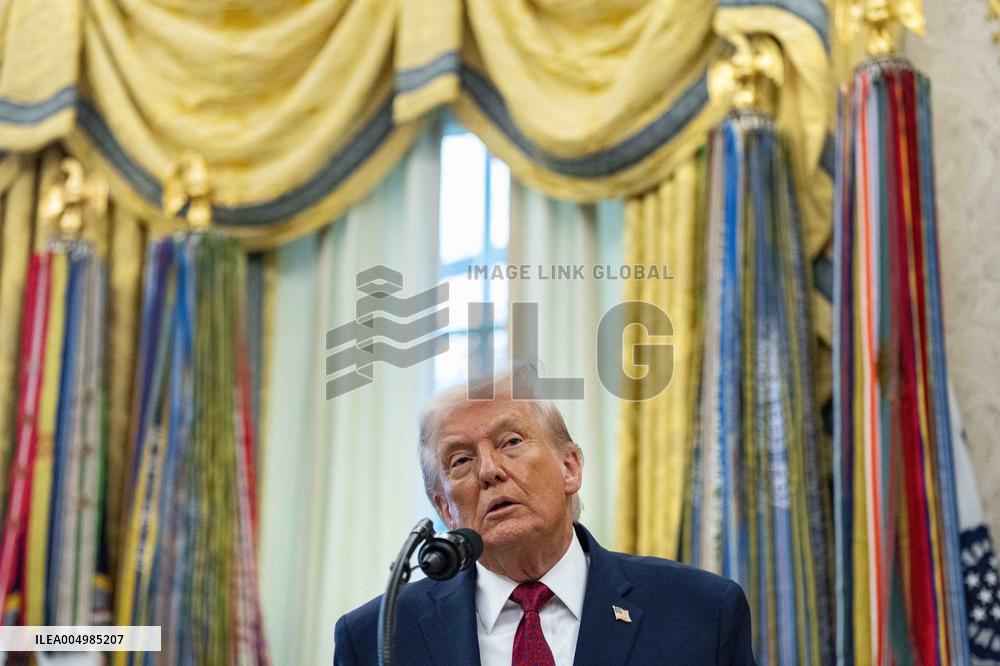 President Donald Trump Awards Mexican Border Defense Medal in Oval Office