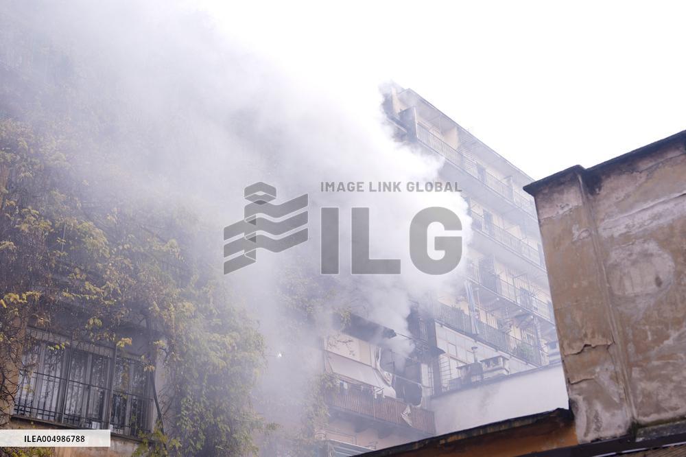 Fire Breaks Out In Palazzo On Corso Re Umberto - Italy