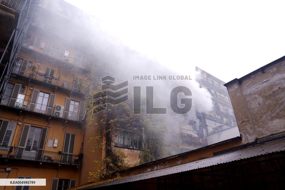 Fire Breaks Out In Palazzo On Corso Re Umberto - Italy