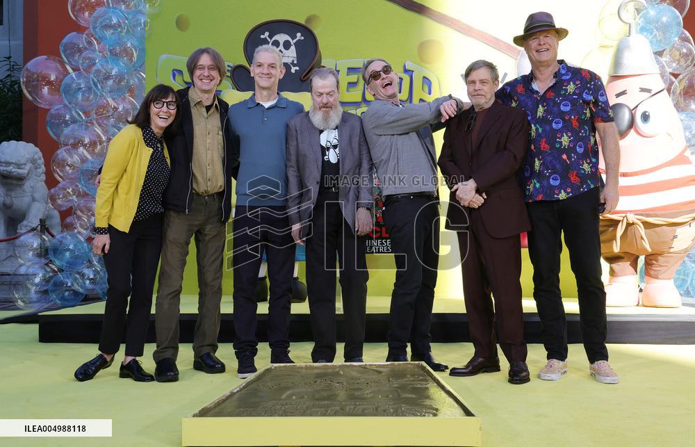 Spongebob Squarepants Places His Hand And Footprints In Cement - LA