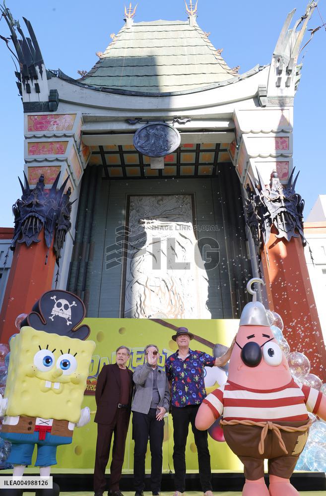 Spongebob Squarepants Places His Hand And Footprints In Cement - LA