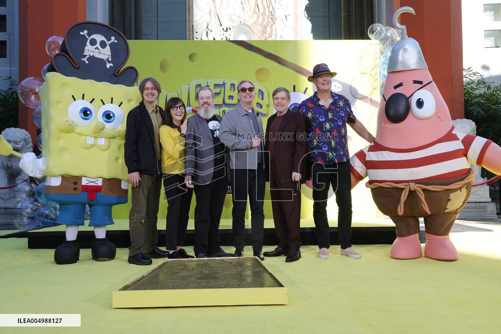 Spongebob Squarepants Places His Hand And Footprints In Cement - LA