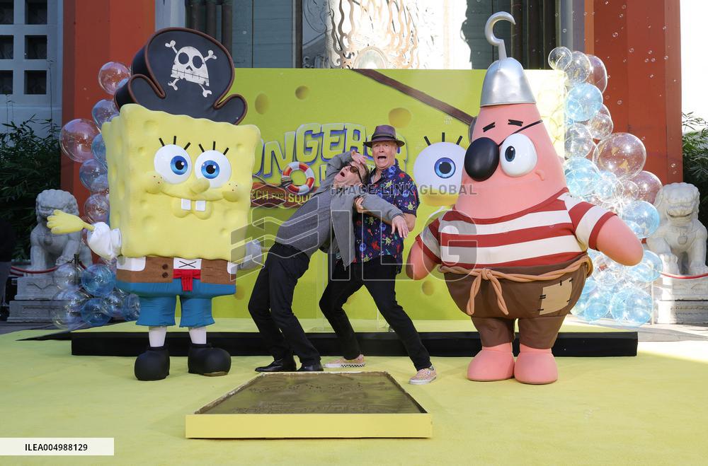 Spongebob Squarepants Places His Hand And Footprints In Cement - LA