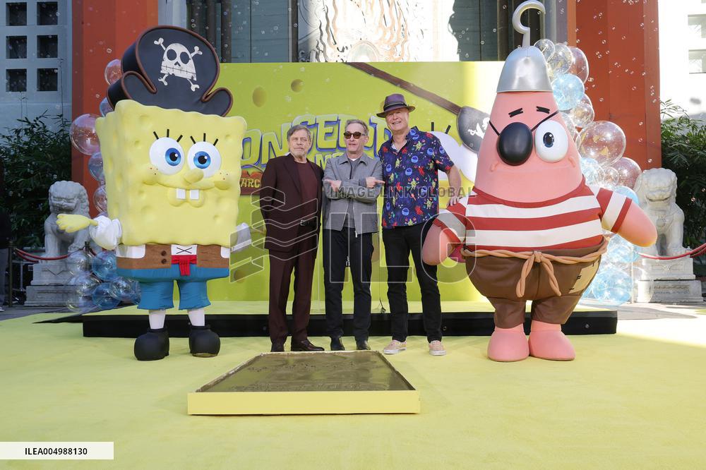 Spongebob Squarepants Places His Hand And Footprints In Cement - LA