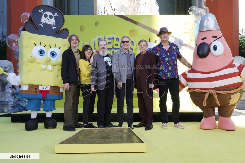 Spongebob Squarepants Places His Hand And Footprints In Cement - LA