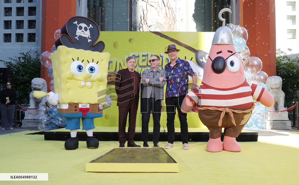 Spongebob Squarepants Places His Hand And Footprints In Cement - LA