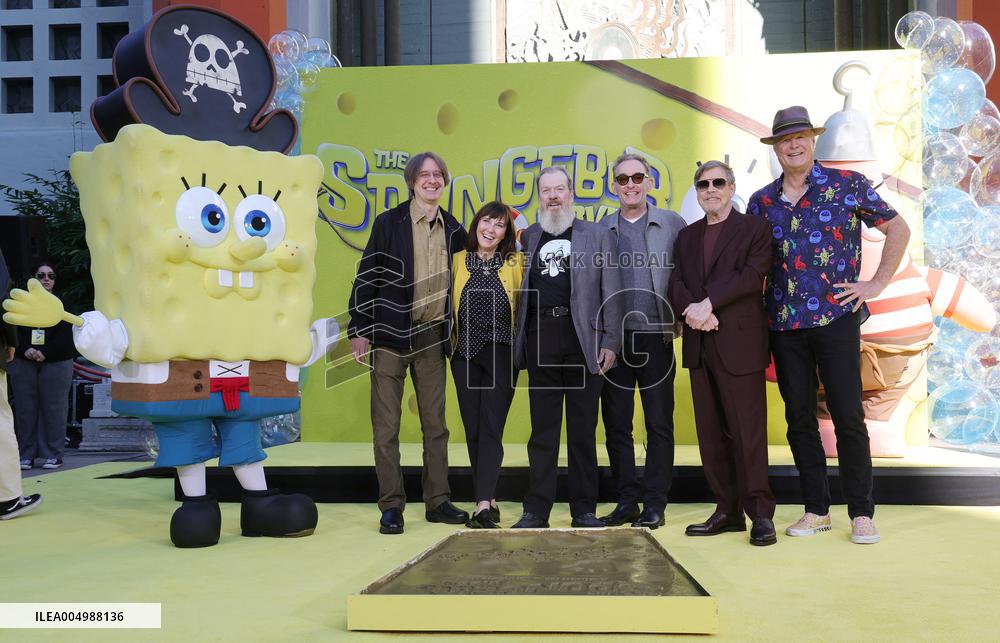 Spongebob Squarepants Places His Hand And Footprints In Cement - LA