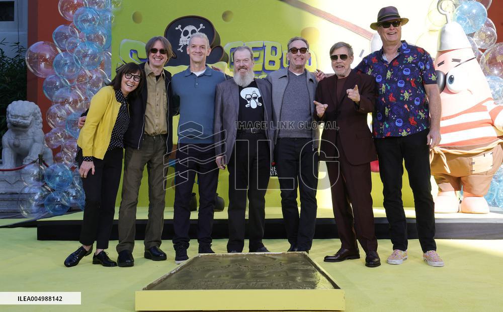 Spongebob Squarepants Places His Hand And Footprints In Cement - LA