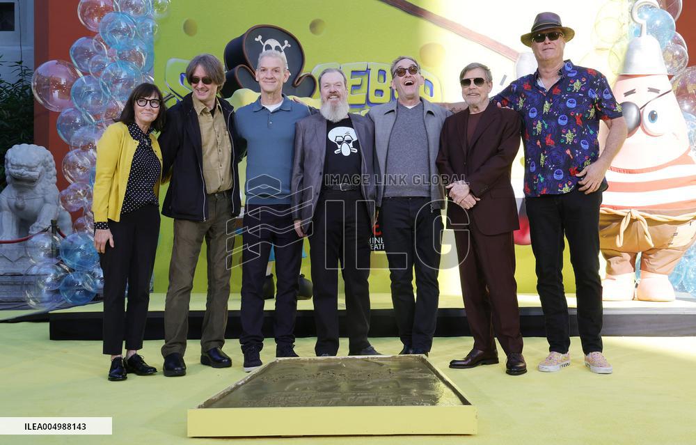 Spongebob Squarepants Places His Hand And Footprints In Cement - LA