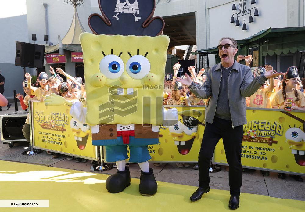 Spongebob Squarepants Places His Hand And Footprints In Cement - LA
